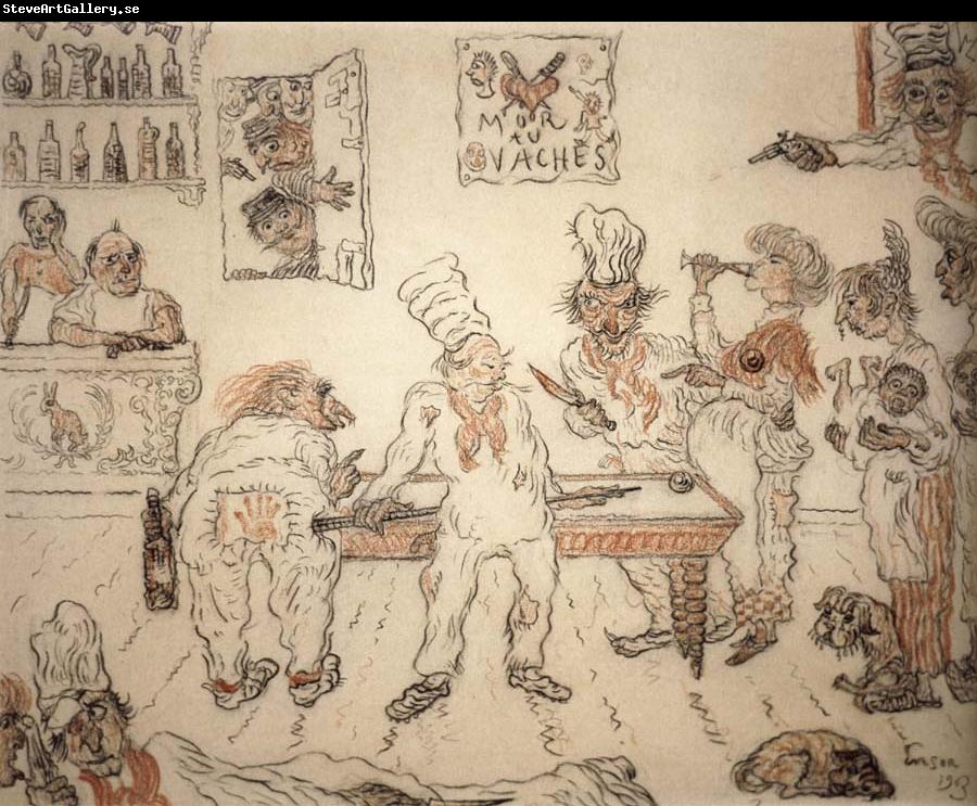 James Ensor Waiters and Cooks Playing Billiards,Emma Lambotte at the Billiard Table